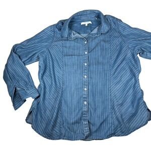Foxcroft NYC Womens 18 Blue White Striped Tencel Lyocell Button Down Shirt